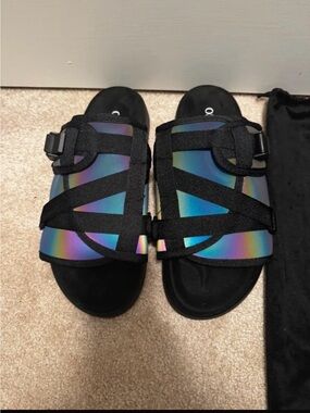 Draco Men's Iridescent Black Strap Slide Sandals